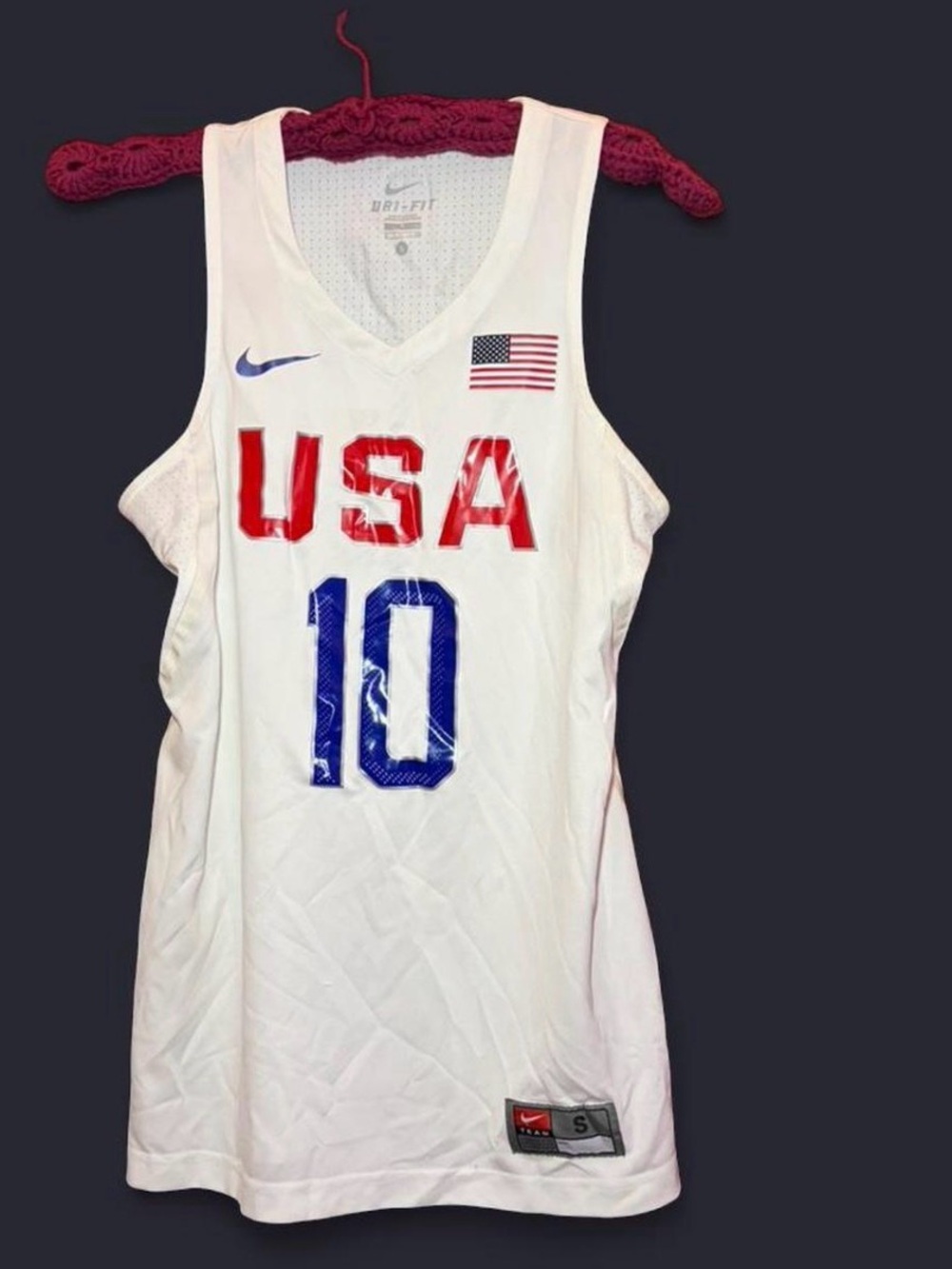 Nike White Dri-FIT Top with Burgundy Knit Trim